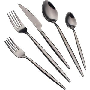 20 Piece Luxury Silverware Set for 4 Black Mirror-Polished 18/10 Stainless Steel Heavy Flatware Set Modern Cutlery Set Knife/Fork/Spoon with Gifts for Home & Restaurant (Black20)