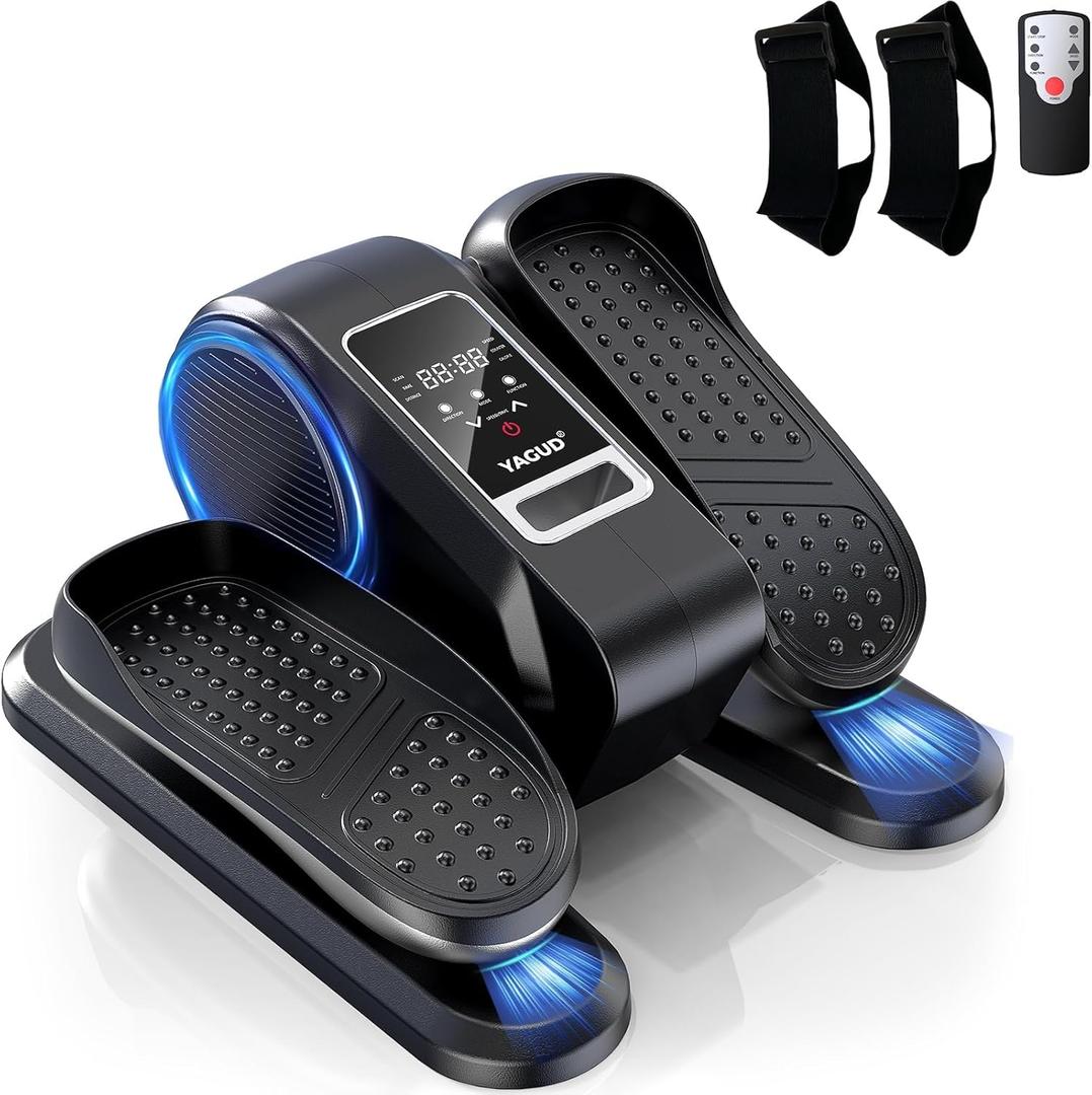 Under Desk Elliptical Machine, Electric Ellipse Leg Exerciser for Senior, 12 Adjustable Speeds Quiet and Portable Seated Pedal Exerciser for Training with Remote Control (Silver)