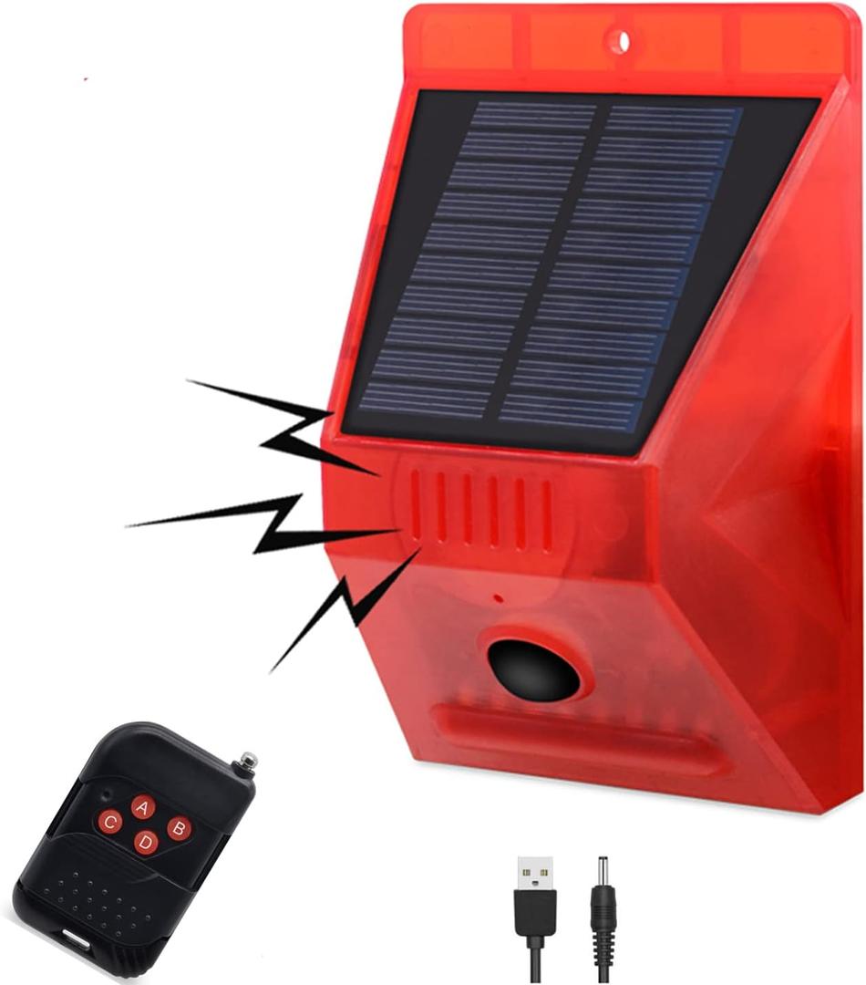 HULPPRE Solar Outdoor Motion Sensor Alarm-129db Loud Siren Lamp Noise Maker, 4 Working Modes Strobe Light with Remote,Say Goodbye to The Unwanted Explorers