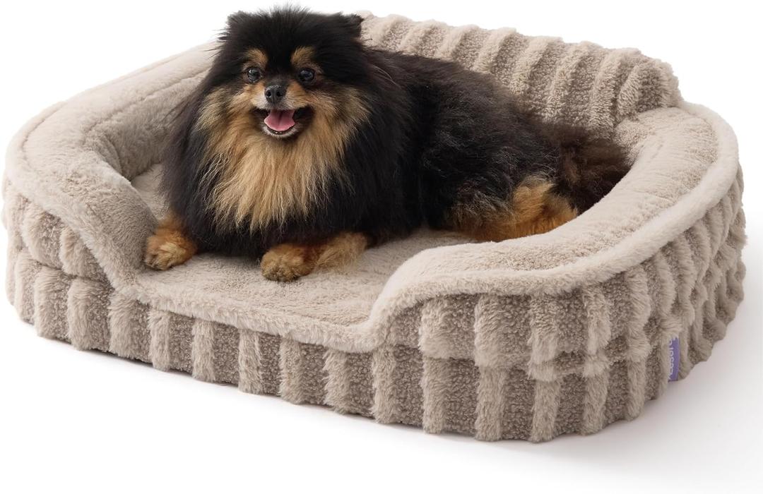 LE SURE Cute Dog Bed for Small Dogs, Orthopedic Waterproof Small Pet Beds with Sides, High Back Non-Slip Bottom and Egg-Crate Foam Puppy Couch Sofa with Washable Removable Cover, Hazel (24.0"L x 18.0"W x 6.0"Th)