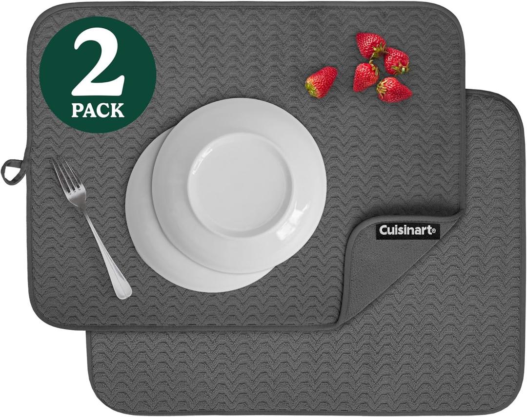 Cuisinart Dish Drying Mats for Kitchen Counter - (2) 18" x 24" Ultra Absorbent Dish Drying Mat XL - Foldable, Machine Washable, Fast Drying Dish Mat (Geostripe) (Dark Gray)