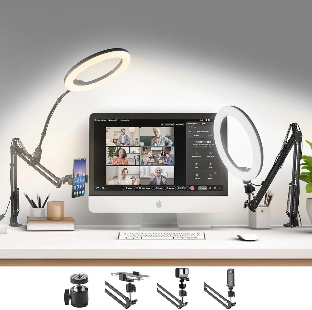 Zoom Lighting for Computer Video Conference, 10 Inch Ring Light with Stand for Video Recording, Working, Learning, Zoom Call, Webcam Laptop Light with Phone Holder for Podcast Live Streaming