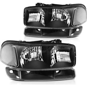 ECCPP Headlight Assembly Black Headlights+Bumper Light Lamp for GMC For Sierra 1500 2500 3500,1500 HD 2500 HD,1500 HD/2500 HD/3500 Classic,for GMC Yukon,for GMC Yukon XL 1500 2500 1999-2007 (Black Housing Clear Reflector Clear Lens)