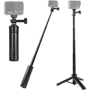 HSU Tripod Stand + Selfie Stick Pole - Waterproof Hand Grip for GoPro Here 13 12 11 Insta360 X5, X4, X3, X2, AKASO DJI Osmo Action Camera Extension Monopod Accessories