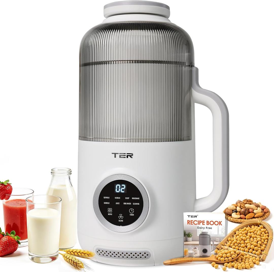 TER 40oz Nut Milk Maker Machine, 10-in-1 Automatic Soy Milk Maker for Almond, Oat & Plant-Based Milk, Self-Cleaning Milk Maker with 12H Delay Start, Keep Warm, Boil Water, Soup & Juice Upgraded