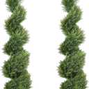 THE BLOOM TIMES 4ft Artificial Topiary Trees Set of 2, 48 inch Faux Cedar Cypress Spiral Topiary Trees Outdoor - Fake Plants for Garden Front Porch Indoor Outside Planter Christmas Decor 4 Foot (Cedar Yellow Green)