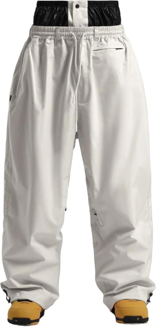Mens Snow Pants Women Baggy Snowboard Pants Loose Fit Insulated Windproof Waterproof for Ski Hiking Winter Outdoor, White, Size XXL