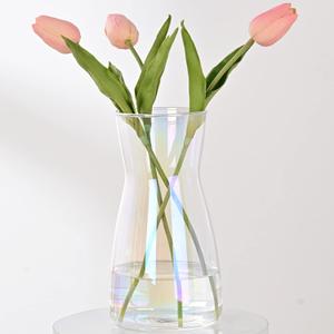 8 inch Iridescent Glass Flower Vases for Centerpiece Table Home Indoor Desk Decor, Ins Modern Boho Style Vase for Wedding Housewarming Gift