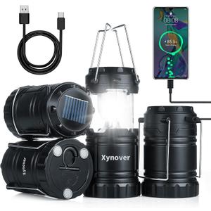 Xynover 4Pack Solar Camping Lanterns,Rechargeable LED with USB/Solar/AA Battery,Magnetic Base,Hanging Hook,Collapsible, Waterproof for Emergency, Hiking,Hurricane,Campsites,Lanterns for Power Outages