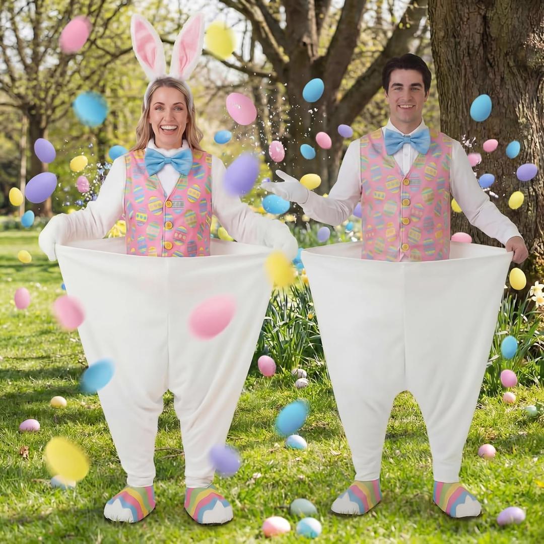 23 Pcs Granny Pants Yard Game Set, 2 Oversized Pants with 20 Pastel Eggs and Bunny Headband Tossing Game for Family Reunion Backyard Lawn Carnival Party Gatherings
