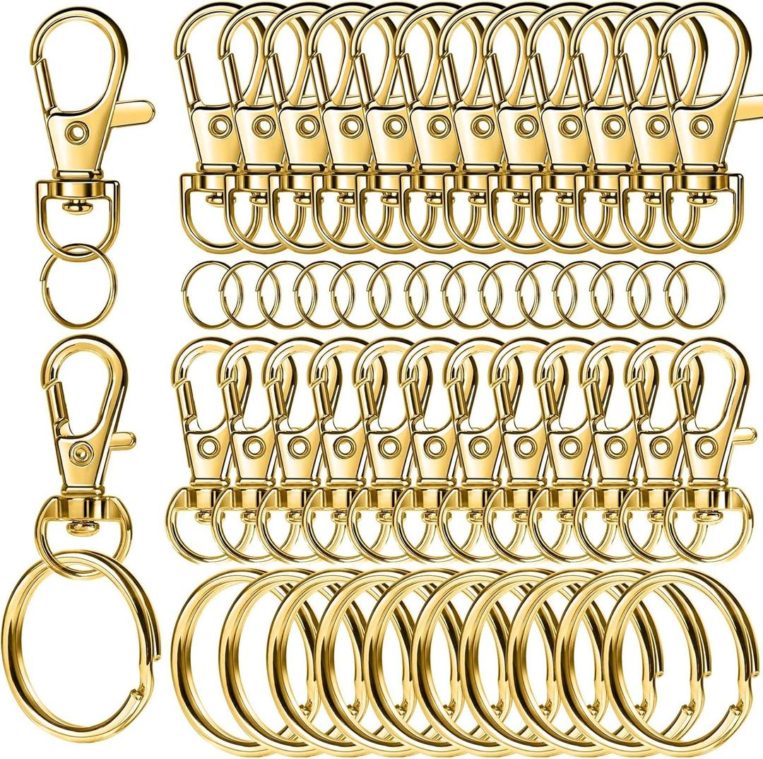 LEOBRO 60 PCS Swivel Snap Hooks and Key Rings, Keychain Clips and Key Chain Rings, Lobster Claw Clasps for Key Chains, Jewelry, Crafts, Gold