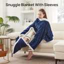 Westinghouse Electric Snuggle Throw Blankets with Foot Pocket, Wearable Heated Blanket with Sleeves, 6 Heating Levels & 2 to 10 Hours Heating Time Settings, 50 * 70"+18", Navy (Navy Blue&ivory)