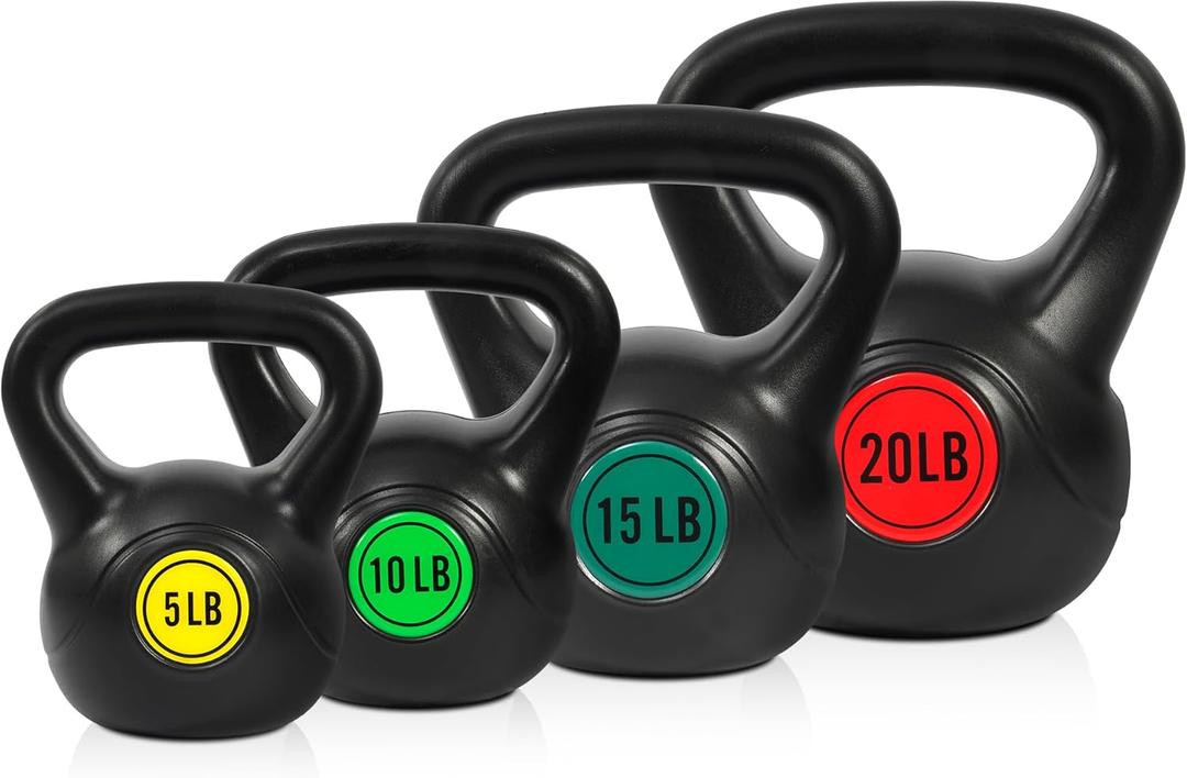 Wide Grip 3-Piece or 4-Piece Kettlebell Exercise Fitness Weight Set, Include 5 lbs, 10 lbs, 15 lbs and 20 lbs, Set of 4