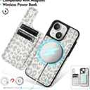 SkyEagle for iPhone 15 Wallet Case with Card Holder Compatible with Magsafe Kickstand RFID Blocking Flip Cover Credit Card Slots PU Leather Men Women Phone Case for Apple 15 6.1",Leopard-White