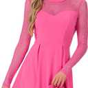 Allegra K Women's Heart Mesh Sheer Long Sleeve Gothic Cocktail Wedding Guest Skater Party Short Dress, Medium 