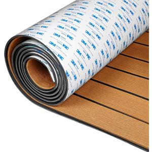 OCEANBROAD EVA Foam Boat Flooring with 3M Adhesive Backing Marine Self-Adhesive Decking 96''x45.6''/36''/28.8''/16.8'', 48''x16.8'' Faux Teak Sheet for Jon Boats Swim Platform Helm Pad RV Floor (96''x24''-16sqft, Brown with Black Seam Lines)