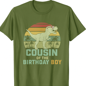 Cousin Dinosaur Boy of the Birthday Boy Matching Family T-Shirt, Extra Small, Dark Green 