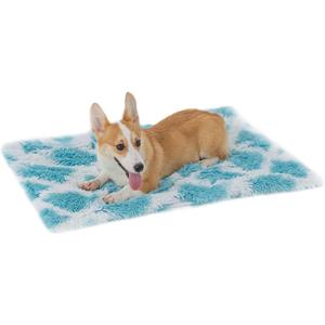 PJYuCien Fluffy Fleece Calming Pet Throw Blanket, Super Soft and Warm for Indoor Cats and Dogs, Medium 24" * 32", Machine Washable, Blue Diamond Pattern, White Puppy Bed
