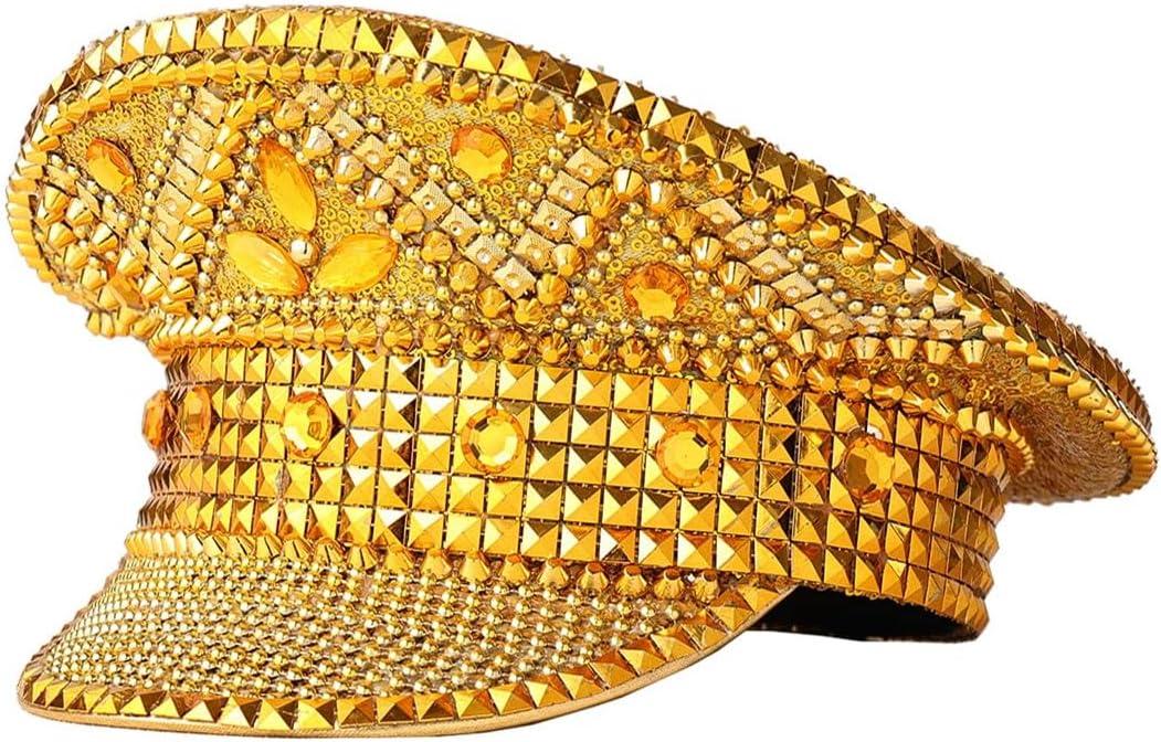 COSDREAMER Women's Burning Man Hat Festival Military Captain Party Hats (Black feather) (All Gold)