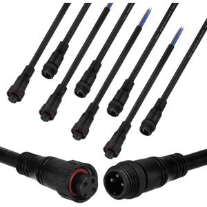 M METERXITY 5-Set Waterproof Electrical Connector, 3 Pin 7.9 In/20 cm Extension Cable with 16AWG IP67 Male and Female Connectors for Car/Truck/Outdoor LED Strip Lights [Black]