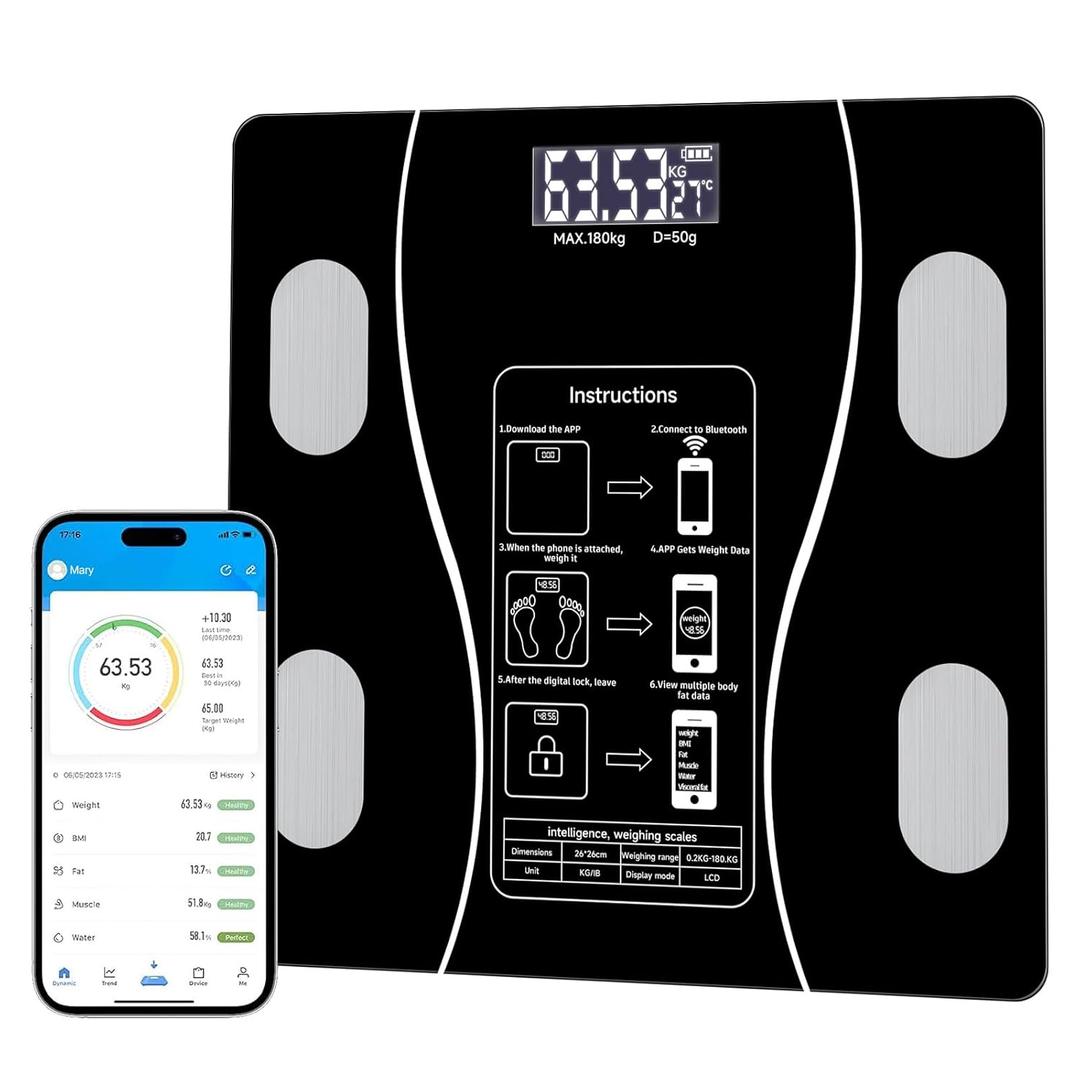 Intelligent Body Fat Scale, a Simple and Practical Digital Scale That can be Connected to a Mobile Digital Bathroom Scale to Display BMI, Body Fat, Muscle Mass, and Durable Weight Scale (Black)
