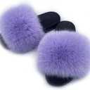 AuapTavw Women's Faux Fur Slides Slippers Fluffy Fuzzy Sandals Open Toe Furry Slide Flip Flop Indoor Outdoor Size 7 (Purple)