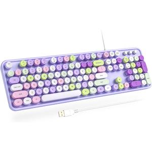 Computer Wired Keyboard, Plug Play USB Full-Size Keyboard with Large Number Pad, Caps Indicators, Foldable Stands, for Windows 7/8/10 PC Laptop (Purple Colorful)