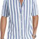 JMIERR Men's Casual Stylish Short Sleeve Button-Up Striped Dress Shirts Cotton Beach Shirt
Size XL