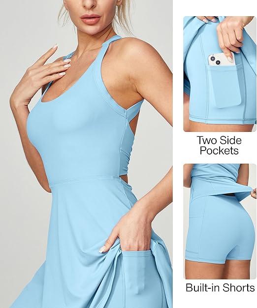 Easy Peezy Athletic Tennis Dresses for Women with Built in Shorts Bra Pockets for Golf Workout Exercise XL Cloudy Blue Easy Peezy Athletic Tennis Dresses for Women with Built in Shorts Bra Pockets for Golf Workout Exercise XL Cloudy Blue
