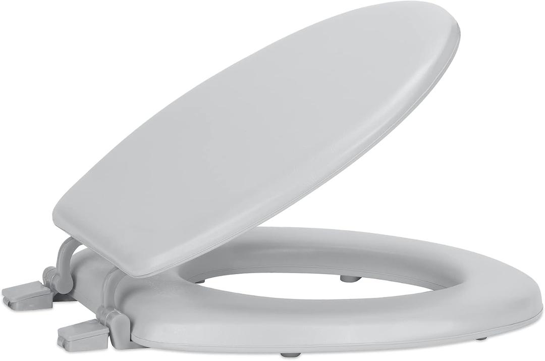 Soft Standard Vinyl Toilet Seat, Silver - 17 Inch Soft Vinyl Cover with Comfort Foam Cushioning - Fits All Standard Size Fixtures - Easy to Install Fantasia by Achim Home Decor