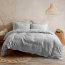 ATLINIA 100% Flax Linen Duvet Cover Set - Stone Washed Pure French Linen Organic Fabric for Farmhouse Comforter Boho Bedding Included 1 Duvet Cover 2 Pillow Shams(Light Grey, Queen)