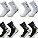 Aimery 4 Pairs Mens Grip Soccer Socks Non Slip Grippy Women Socks for Football Basketball Sports (One Size, 2black2white)