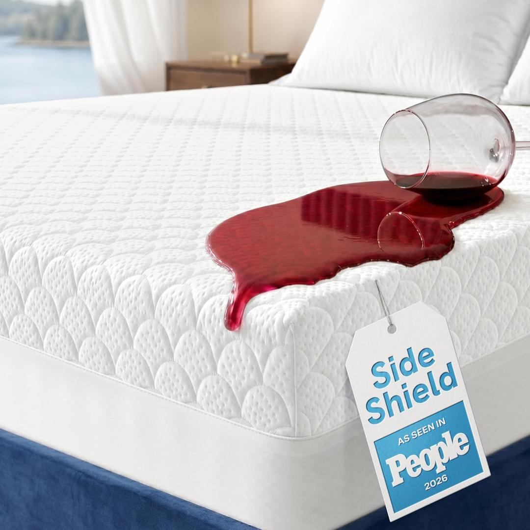 Side-Shield Waterproof Mattress Protector King - 6-21" Deep Pocket with Leak-Proof Edge Protection - Noiseless & Cooling Soft-Touch Viscose Made from Bamboo - Machine Washable (White)