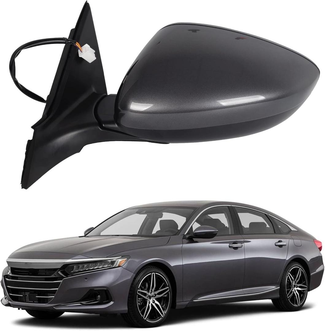 Dasbecan Left Driver Side Mirror Assembly Compatible with Honda Accord LX Sport 1.5T 2018-2025 Power | Non-Heated | Gray Repalces# HO1320328 76258-TVA-A02, Modern Steel Metallic-3Pins