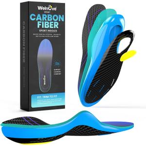 Welnove Carbon Fiber Sport Insoles with Arch Support - Shock Absorbing Performance Insoles for High Impact Sport- Energy Return,Increased Performance and Injury Protection-Not for Tight Shoes-L (Men 8-9 | Women 9.5-10.5 (275mm))