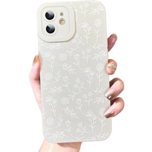 OOK Case for iPhone 12 Case Cute Flower Floral Design for Girls Women Soft TPU Camera Lens Protective Phone Cover for iPhone 12 6.1 Inch White