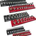 6-Piece Magnetic Socket Organizer Set, 1/2", 1/4" and 3/8" SAE & Metric Deep & Shallow Socket Holder Kit, holds 141 stanard Sockets, attaches to steel box/tool cart (sockets not included)