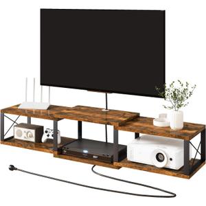 IBUYKE Floating TV Stand with Power Outlet,Wall-Mounted Floating Stand for TVs up to 55",Metal Entertainment Center,Wall Mounted TV Shelf with Storage for Living Room Bedroom,Rustic Brown UWST011H