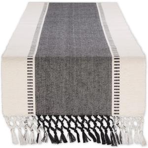 DII Dobby Stripe Woven Table Runner, 13x72 (13x77.5, Fringe Included), Black