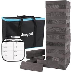Juegoal 54 Piece Giant Tumble Tower Grey for Adult Kids Family, Wooden Block Stacking Game with Gameboard & Canvas Bag, Outdoor Games for Backyard Lawn Party Playing, 6.9 x 6.9 x 24 Inches,X-Large