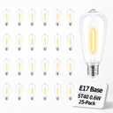 25 Pack ST40 LED Replacement Bulbs, Shatterproof Vintage Edison Bulbs for Outdoor String Lights, E17 Intermediate Base, 0.6W Ultra-Low Energy Saving, Warm White 2700K, Weather-Resistant