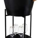 Twine Black Beverage Tub with Collapsible Stand, Large Metal Bucket and Tray, Ice Drink Buckets with Acacia Wood Handles for Parties, 3-Piece Set