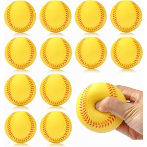 12 Pack Foam Baseballs Softballs Foam Training Ball for Kids Beginners, 9 inch Practice Baseballs Tballs, Safe Throwing, Catching and Batting Practice (Yellow)