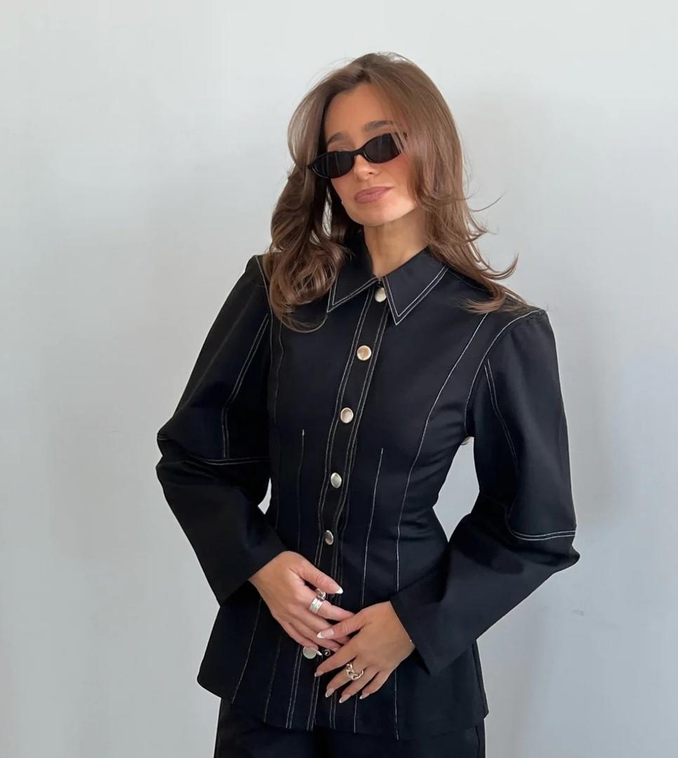 WEWOREWHAT Structured Balloon Sleeve Shirt Black XS