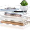 Harloon 4 Tier Paper Organizer Letter Tray Acrylic Desk File Organizer Heavy Duty Stackable Documents Clear Letter Paper Holder Sorter Office Tray for A4, Office Classroom Home File Pad Notebooks