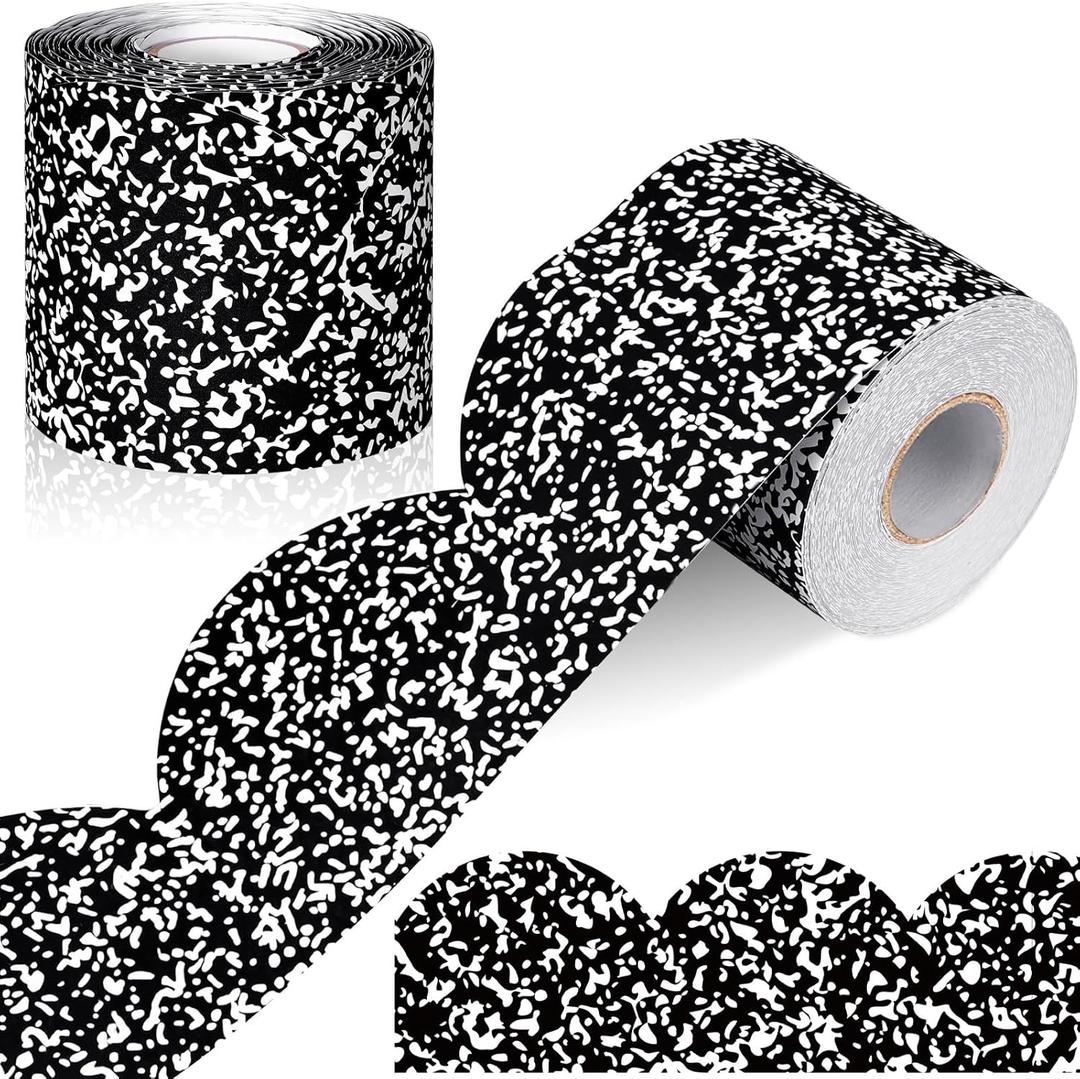 Zonon 65 Feet Back to School Composition Bulletin Board Borders Black and White Scalloped Border Trims Classroom Borders Wavy Rolled Trim DIY Decoration for Classroom Home School Office Wall