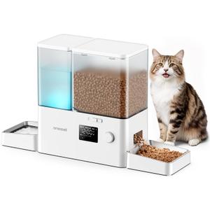 Oneisall Automatic Cat Feeder and Water Dispenser, Cat Food Dispenser 36Cups/8.5L, 2-in-1 Large Capacity 5L Cat Feeder and 3.5L Gravity Water Dispenser for Pets, Timed Cat Feeder for Dry Food