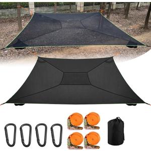 Square Hammock 13Ft Multi Person Hammock,Max 700LBs Extra Large Sky Camping Hammock for up to 4-6 Adults/Kids with 4 Ratchets/Straps/Net Pockets/Carabiners and Storage Bags,Black