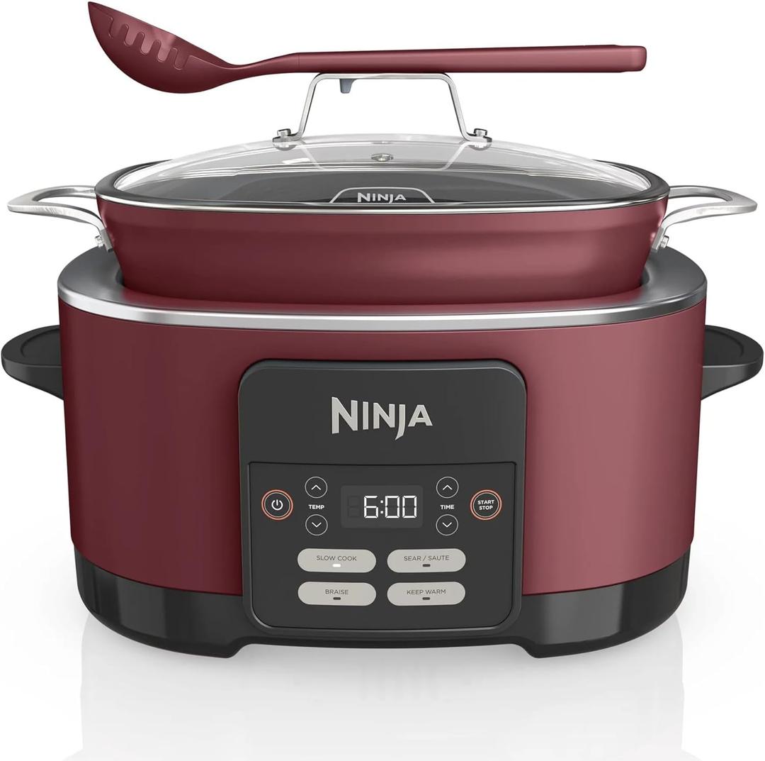Ninja MC1000 Foodi PossibleCooker 8.5 Quart Multi-Cooker,with 4-in-1 Slow Cooker,Dutch Oven & More,Glass Lid & Integrated Spoon,Nonstick,Oven Safe Pot to 500F,Cherry Tarte