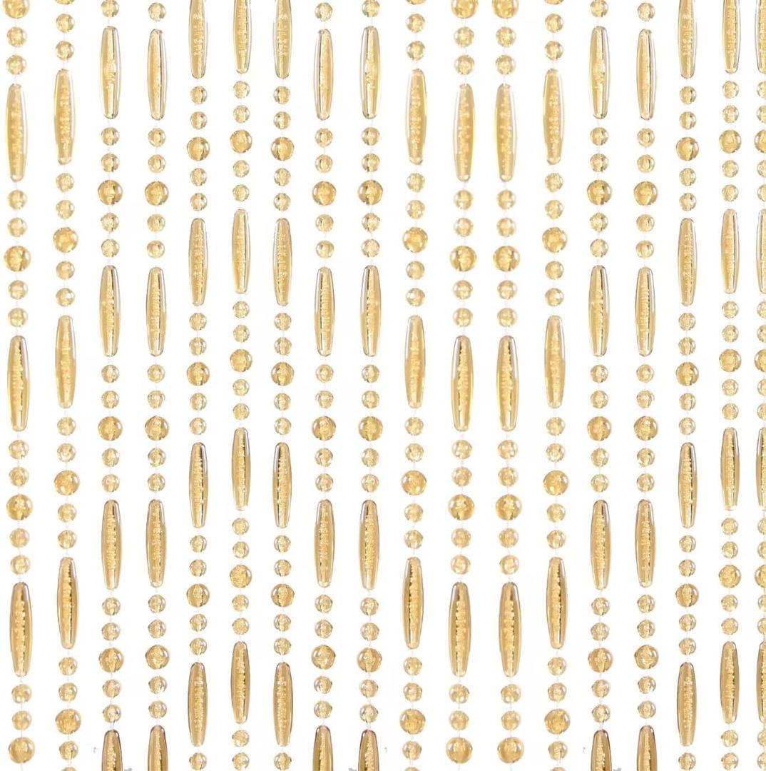 Acrylic Crystal Beaded Curtain 35.5x79inches 45 Strands Bead String Curtains Hanging Door Beads Wave Pattern Hanging Room Divider for Doorway Window Bedroom Home Decor (Champagne)